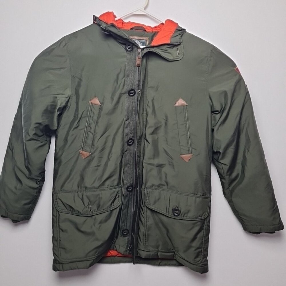 Roots Canada Green Winter Jacket Size M Mens Hooded Outdoor Coat Vintage